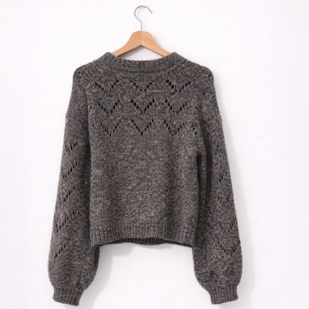 Madewell Marled Gray Pointelle Sweater Balloon Sleeve Knit Pullover Size S - Picture 5 of 14